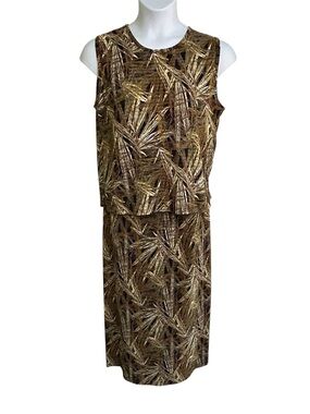 Pleat Pleat by Rafael Maxi Skirt Set Sz Large Skirt XLarge Sleeveless Top Palm